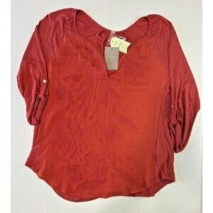 Anthropologie Apparel Tiny Embroidered Floral Tunic Rust Orange‎ Size Medium NWT